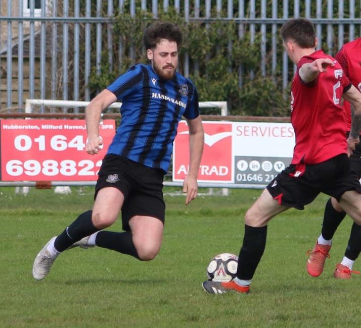 Ben Aldred scored twice for Hakin against Pennar. Picture Tim Phillips
